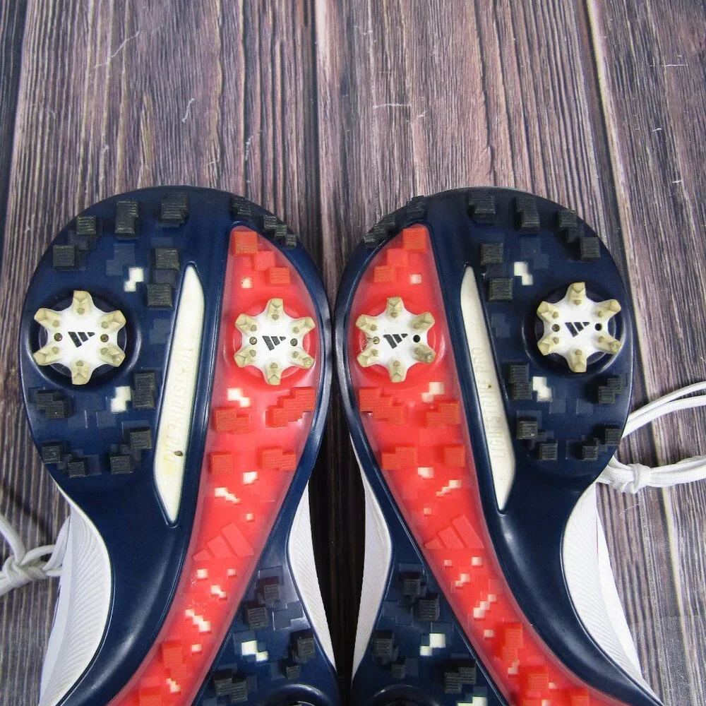 Adidas Golf Shoes Mens Size 12 White Red Navy Spiked Cleats Lightstrike